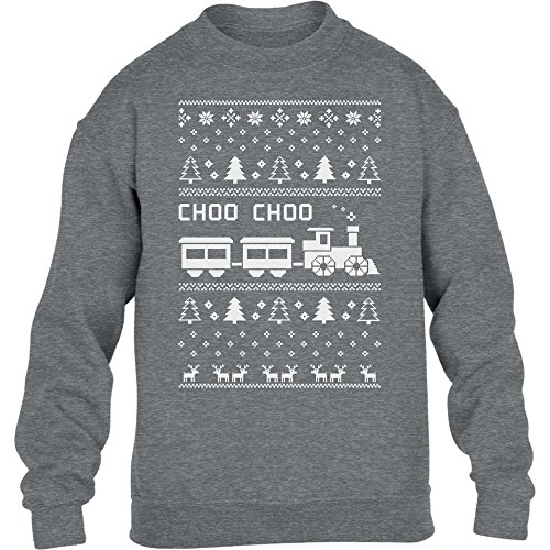 Choo Choo Weihnachten Lokomotive für Kids Kinder Pullover Sweatshirt L 134/146 Grau von Shirtgeil