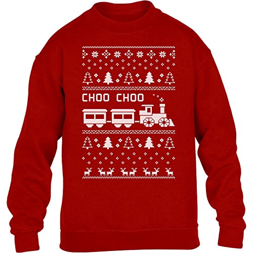 Choo Choo Weihnachten Lokomotive für Kids Kinder Pullover Sweatshirt XS 110/116 Rot von Shirtgeil