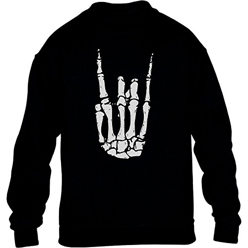 Coole Rock n Roll Skelett Hand Halloween Kinder Pullover Sweatshirt XS 110/116 Schwarz von Shirtgeil
