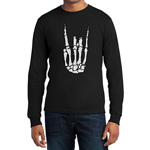 Coole Rock n Roll Skelett Hand Halloween Langarm T-Shirt X-Large Schwarz von Shirtgeil