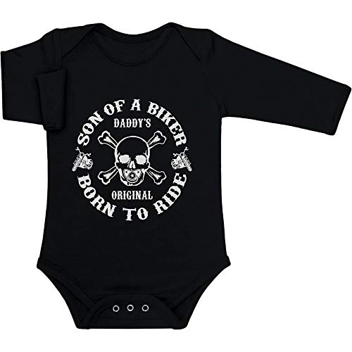 Baby Body Langarm Daddy's Original - Son of a Biker Geschenke Papa 3-6 Monate Schwarz von Shirtgeil