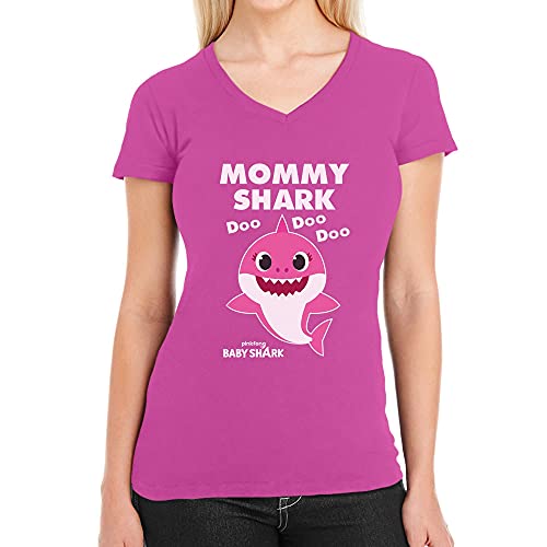 T Shirt Damen V Ausschnitt Mommy Shark DOO DOO DOO - Baby Shark Geschenk Mama Small Wow rosa von Shirtgeil