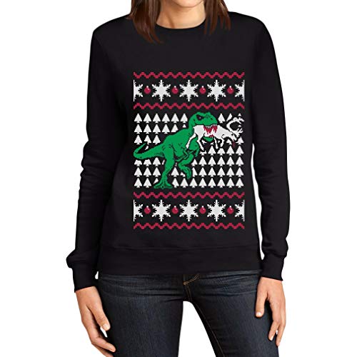 Damen Weihnachtspullover T-Rex vs. Rehntier Ugly Motiv Xmas Frauen Sweatshirt Large Schwarz von Shirtgeil