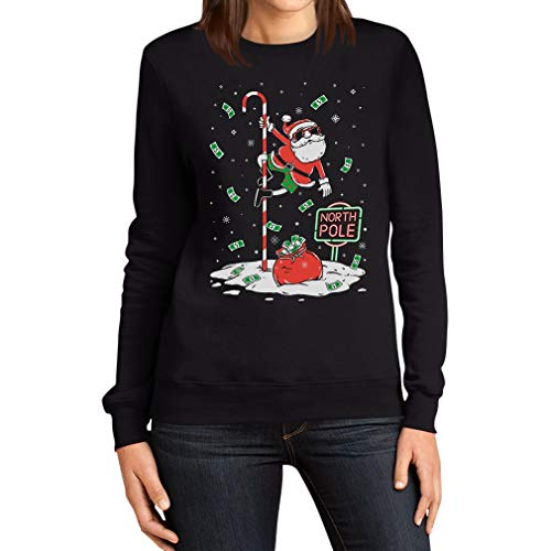 Dancing Santa North Pole Weihnachtspullover Frauen Sweatshirt Large Schwarz von Shirtgeil