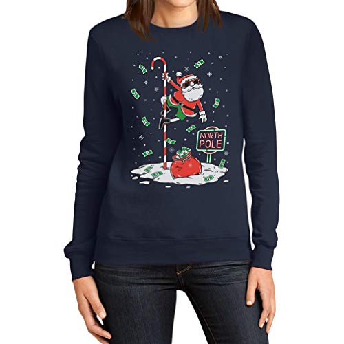 Dancing Santa North Pole Weihnachtspullover Frauen Sweatshirt Medium Marineblau von Shirtgeil