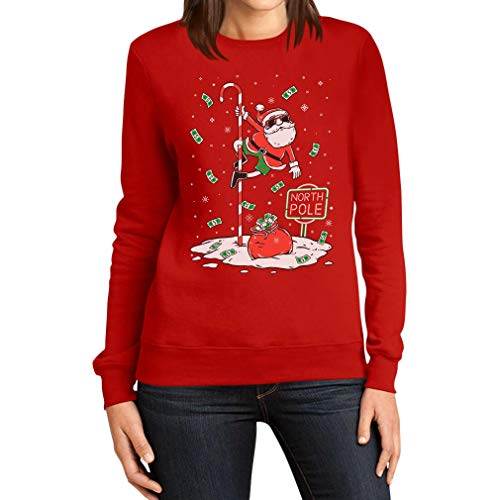 Dancing Santa North Pole Weihnachtspullover Frauen Sweatshirt Medium Rot von Shirtgeil