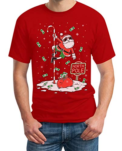 Dancing Santa North Pole Weihnachtspullover Herren T-Shirt 5XL Rot von Shirtgeil