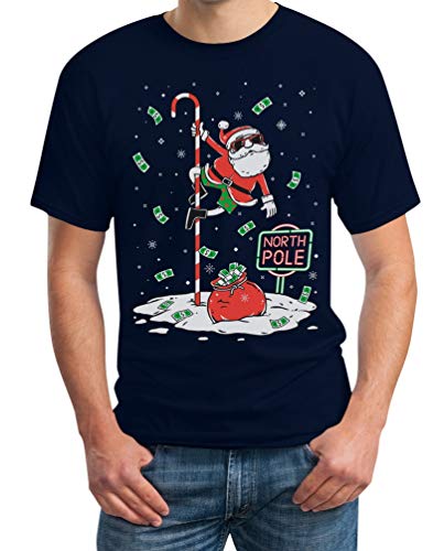 Dancing Santa North Pole Weihnachtspullover Herren T-Shirt L Marineblau von Shirtgeil