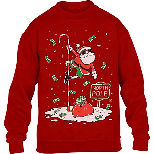 Pullover Jungen Mädchen Dancing Santa North Pole Weihnachtspullover Kinder Sweatshirt 128 Rot von Shirtgeil