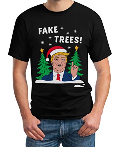 Donald Trump Fake News Funny Fake Trees Ugly Christmas Herren T-Shirt X-Large Schwarz von Shirtgeil