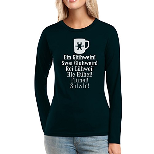 EIN Glühwein Swei Glühwein - Adventszeit Weihnachten Fun Frauen Langarm-T-Shirt X-Large Schwarz von Shirtgeil