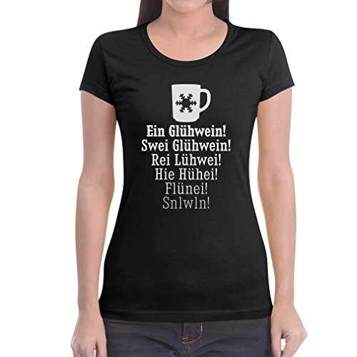 EIN Glühwein Swei Glühwein - Adventszeit Weihnachten Lustig Frauen T-Shirt Slim Fit Medium Schwarz von Shirtgeil