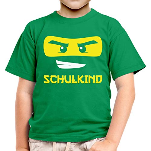 Jungen Tshirt Kinder Einschulung Junge Schultüte Schulkind Ninja Schulanfang T-Shirt 128 Grün von Shirtgeil