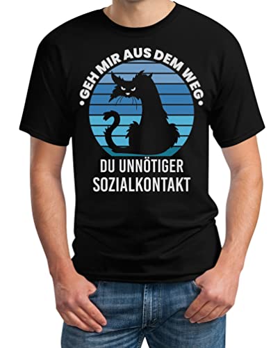 GEH Mir aus dem Weg du unnötiger Sozialkontakt Katzen Herren T-Shirt X-Large Schwarz von Shirtgeil