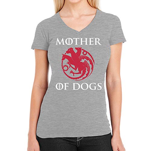 GOT - Mother of Dogs - Für Hunde Freunde Damen T-Shirt V-Ausschnitt Large Grau von Shirtgeil