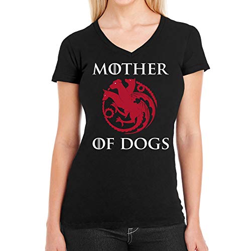GOT - Mother of Dogs - Für Hunde Freunde Damen T-Shirt V-Ausschnitt Small Schwarz von Shirtgeil