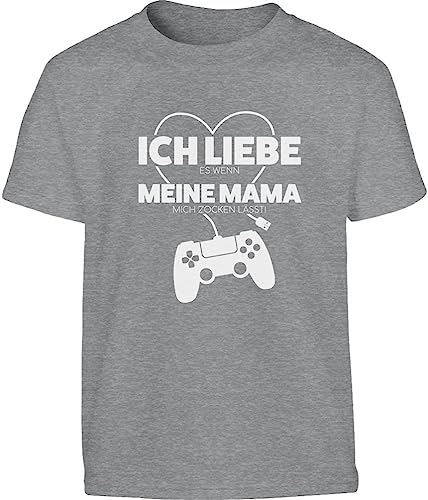 Kinder T-Shirt Jungen - Tshirt Gamer Geschenk - Ich Liebe Es Wenn Meine Mama Mich Zocken Lässt - Outfit Jungen Tshirt 152 Grau von Shirtgeil