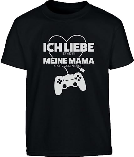 Kinder T-Shirt Jungen - Tshirt Gamer Geschenk - Ich Liebe Es Wenn Meine Mama Mich Zocken Lässt - Outfit Jungen Tshirt 152 Schwarz von Shirtgeil