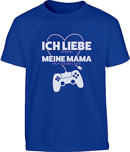 Kinder T-Shirt Jungen - Tshirt Gamer Geschenk - Ich Liebe Es Wenn Meine Mama Mich Zocken Lässt - Outfit Jungen Tshirt 128 Blau von Shirtgeil