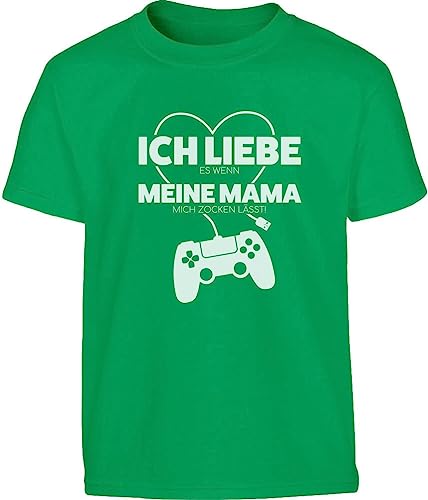 Kinder T-Shirt Jungen - Tshirt Gamer Geschenk - Ich Liebe Es Wenn Meine Mama Mich Zocken Lässt - Outfit Jungen Tshirt 164 Grün von Shirtgeil