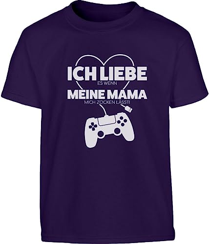 Kinder T-Shirt Jungen - Tshirt Gamer Geschenk - Ich Liebe Es Wenn Meine Mama Mich Zocken Lässt - Outfit Jungen Tshirt 164 Lila von Shirtgeil