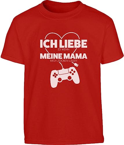 Kinder T-Shirt Jungen - Tshirt Gamer Geschenk - Ich Liebe Es Wenn Meine Mama Mich Zocken Lässt - Outfit Jungen Tshirt 164 Rot von Shirtgeil