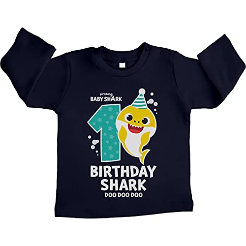 Geburtstag Baby Shark 1 Jahre Geschenk Unisex Baby Langarmshirt Gr. 66-93 12M Marineblau von Shirtgeil