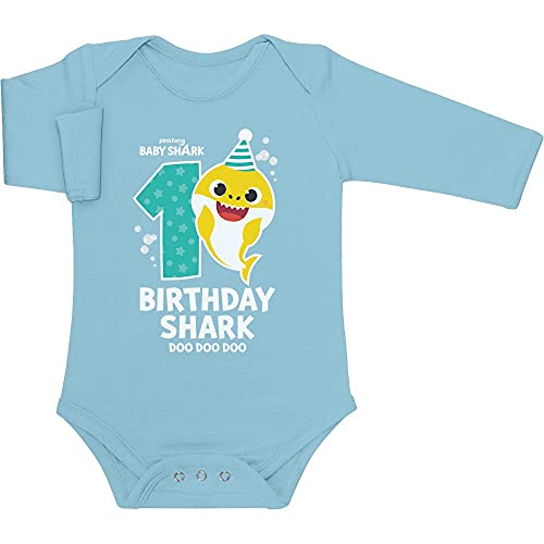 Geburtstag Birthday Baby Shark 1 Jahre Geschenk Baby Langarm Body 18M Hellblau von Shirtgeil