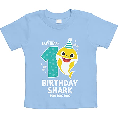 Geburtstag Birthday Baby Shark 1 Jahre Geschenk Unisex Baby T-Shirt Gr. 66-93 12M Hellblau von Shirtgeil