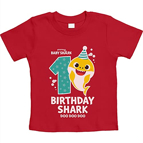 Geburtstag Birthday Baby Shark 1 Jahre Geschenk Unisex Baby T-Shirt Gr. 66-93 18M Rot von Shirtgeil