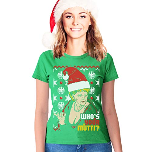Geiles Hässliches X-Mas Geschenk Angie Who's Your Mutti? Damen T-Shirt Slim Fit Medium Grün von Shirtgeil