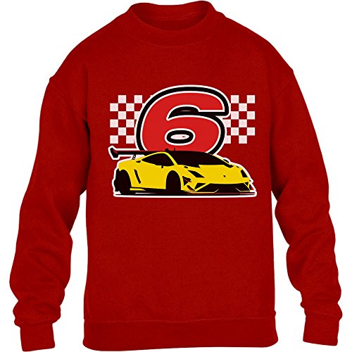 Geschenk für Jungs 6 Geburtstag mit Auto Kinder Pullover Sweatshirt M 128 Rot von Shirtgeil