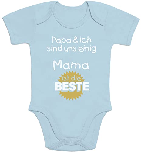 Baby Body Geschenk für Mama - Papa & ich sind Uns einig Mama Junge Mütter - Baby Erstausstattung - Neugeborene Jungen 3-6 Monate Hellblau von Shirtgeil