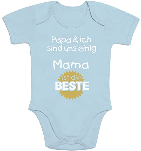 Baby Body Geschenk für Mama - Papa & ich sind Uns einig Mama Junge Mütter - Baby Erstausstattung - Neugeborene Jungen 6-12 Monate Hellblau von Shirtgeil