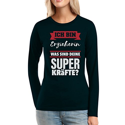 Geschenke für Erzieherinnen - Erzieherin Superkräfte ? Frauen Langarm-T-Shirt XX-Large Schwarz von Shirtgeil