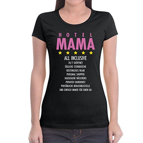 Geschenkidee - Hotel Mama All Inclusive T-Shirt Damen T-Shirt Slim Fit XX-Large Schwarz von Shirtgeil