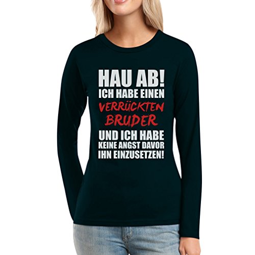 Geschwistergeschenk für Schwester Verrückter Bruder Frauen Langarm-T-Shirt Medium Schwarz von Shirtgeil