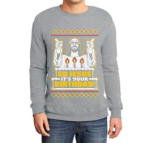 Hässlicher Weihnachtspullover Herren - Go Jesus It's Your Birthday Sweatshirt Large Grau von Shirtgeil