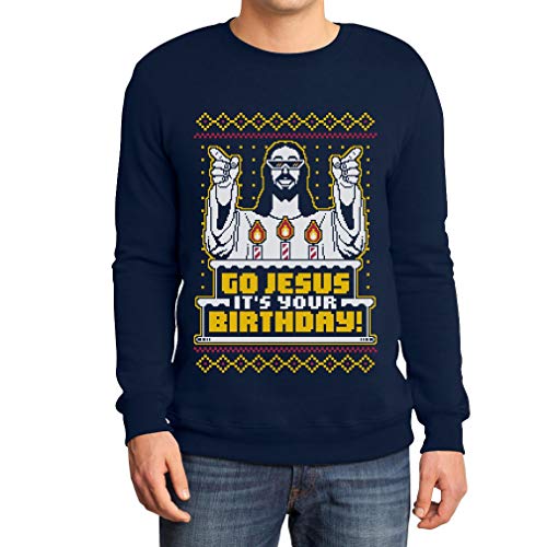 Hässlicher Weihnachtspullover Herren - Go Jesus It's Your Birthday Sweatshirt Large Marineblau von Shirtgeil