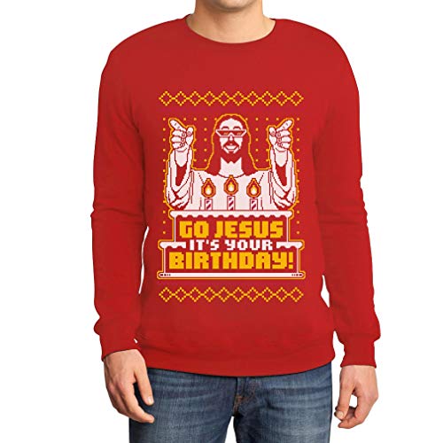 Hässlicher Weihnachtspullover Herren - Go Jesus It's Your Birthday Sweatshirt Large Rot von Shirtgeil