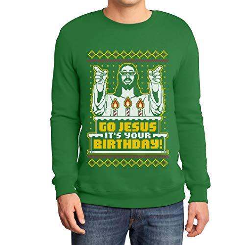 Hässlicher Weihnachtspullover Herren - Go Jesus It's Your Birthday Sweatshirt XX-Large Grün von Shirtgeil
