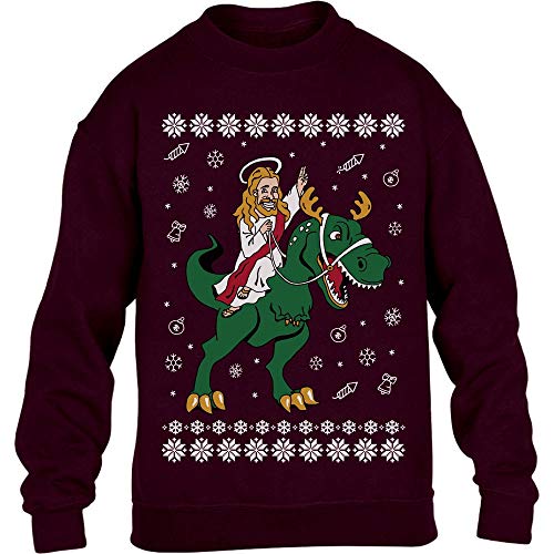 Hässlicher Weihnachtspullover - Jesus Reitet Auf Dino Kinder Pullover Sweatshirt 140 Kastanienbraun von Shirtgeil