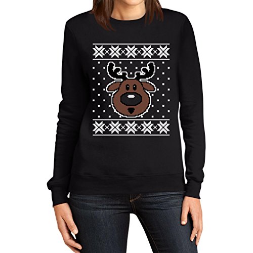 Hässlicher Weihnachtspullover Rudolph Rudolf Rentier Frauen Sweatshirt X-Large Schwarz von Shirtgeil