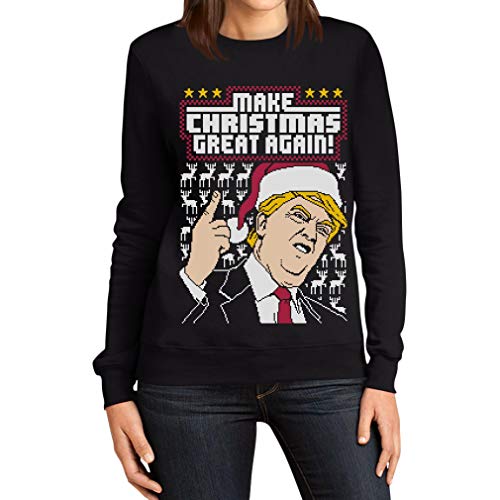 Hässlicher Weihnachtspullover Trump Make Christmas Great Again Frauen Sweatshirt Large Schwarz von Shirtgeil