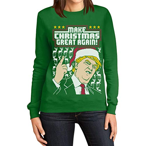 Hässlicher Weihnachtspullover Trump Make Christmas Great Again Frauen Sweatshirt Medium Grün von Shirtgeil