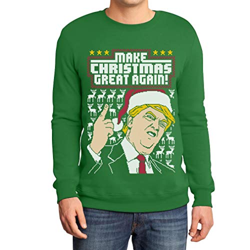 Hässlicher Weihnachtspullover Trump Make Christmas Great Again Herren Sweatshirt Large Grün von Shirtgeil