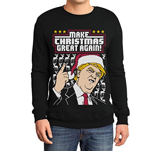 Hässlicher Weihnachtspullover Trump Make Christmas Great Again Herren Sweatshirt Large Schwarz von Shirtgeil