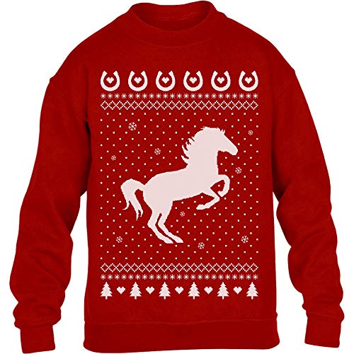 Hässlicher Weihnachtspullover für Pferde Freunde Kinder Pullover Sweatshirt 140 Rot von Shirtgeil