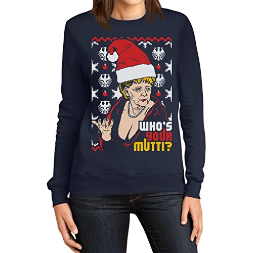 Hässlicher Weihnachtspullover mit Angie - Who's Your Mutti Damen Sweatshirt Large Marineblau von Shirtgeil