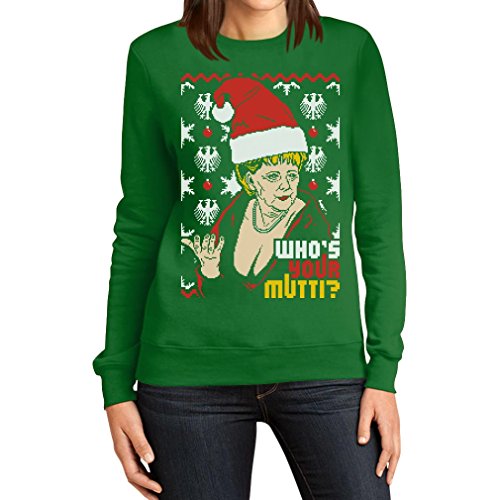 Hässlicher Weihnachtspullover mit Angie - Who's Your Mutti Damen Sweatshirt X-Large Grün von Shirtgeil